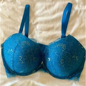 Very Sexy push up bra Victoria’s Secret Lace Shimmer blue/ gold Sz 36DD NWTS